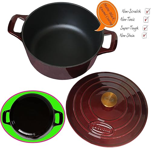 Miniatura 2 de La Cuisine 5210GK - Olla de hierro fundido esmaltado para horno holandés con tapa, 6.5 cuartos de galón de 11 pulgadas de diámetro. Interior