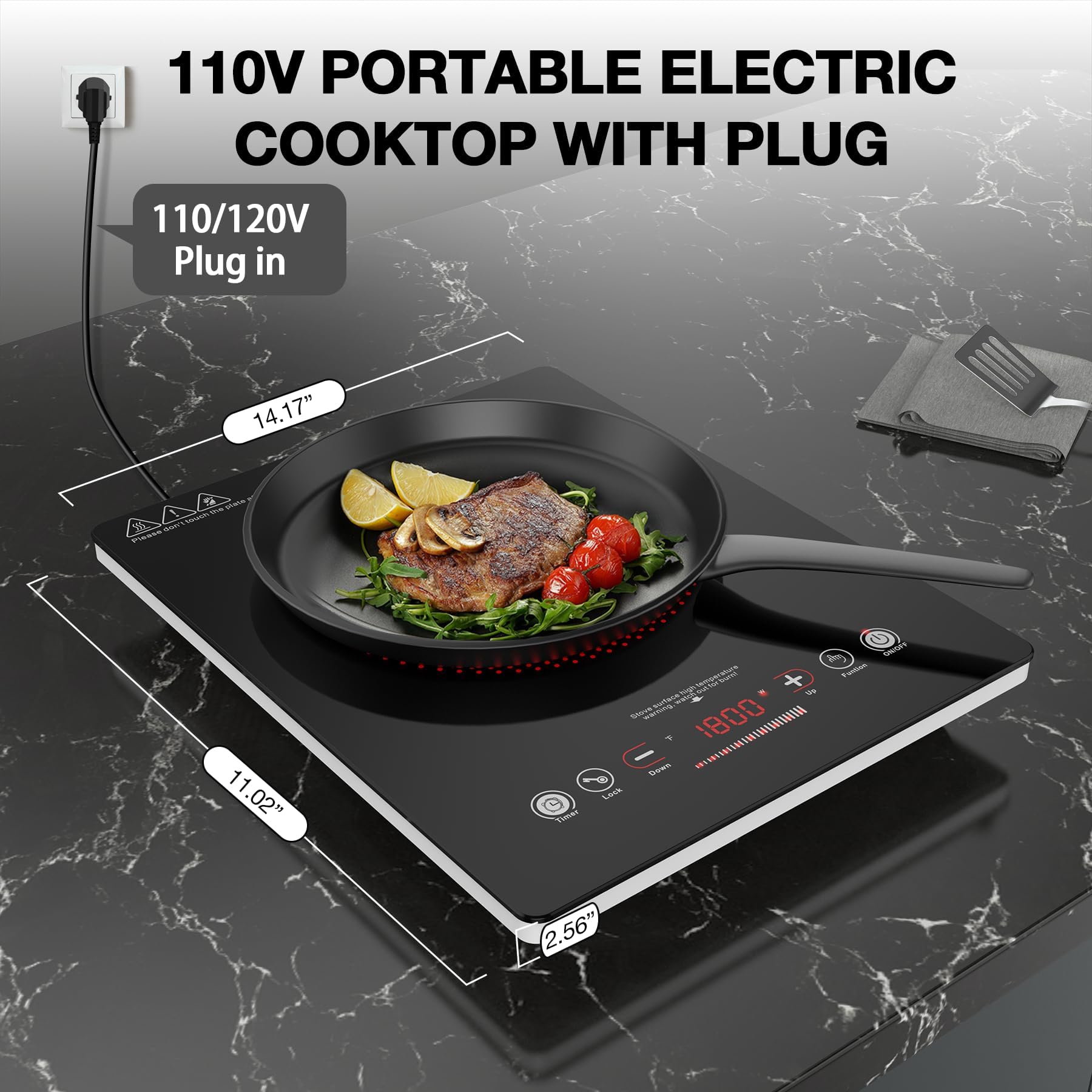 Cocina eléctrica de un solo quemador, estufa eléctrica de 110 V 1800 W con control táctil LED, quemador eléctrico único 9 niveles de potencia, 4 hTimer, bloqueo de seguridad, protección contra 8