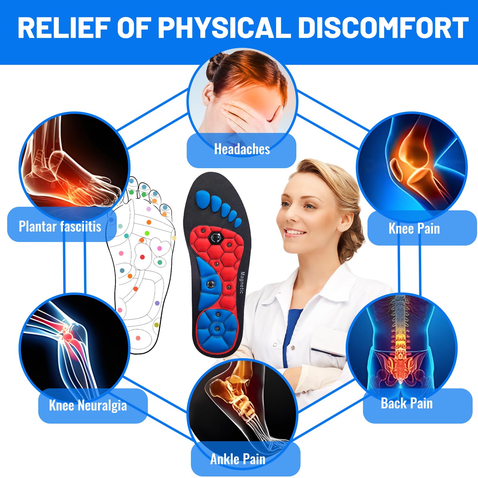 Solette Magnetiche Per Massaggio Plantare - Con Magnetoterapia, Per Piedi Stanchi, Taglia M - Foto 8