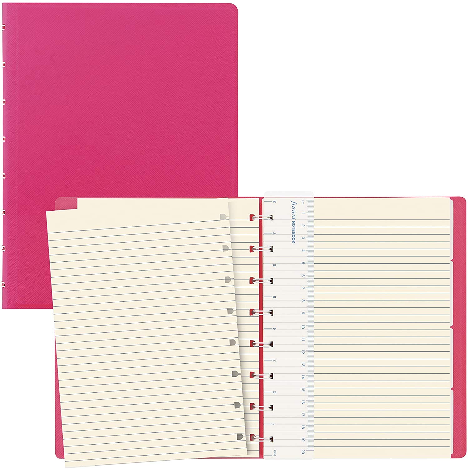 Filofax B115075U - Taccuino Saffiano Fluoro ricaricabile, formato A5, 112 pagine color panna, include 4 indici (uno con tasca) e pennarello, colore: Rosa