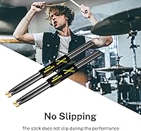 Vista 8 de Donner Baquetas 5A, baquetas clásicas de madera de arce negro con bolsa de almacenamiento, 2 pares