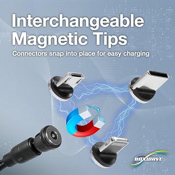 BoxWave Cable Compatible with Master & Dynamic MW08 - MagnetoSnap AllCharge Cable, Magnet Charging Cable USB Type-C Micro USB - Jet Black