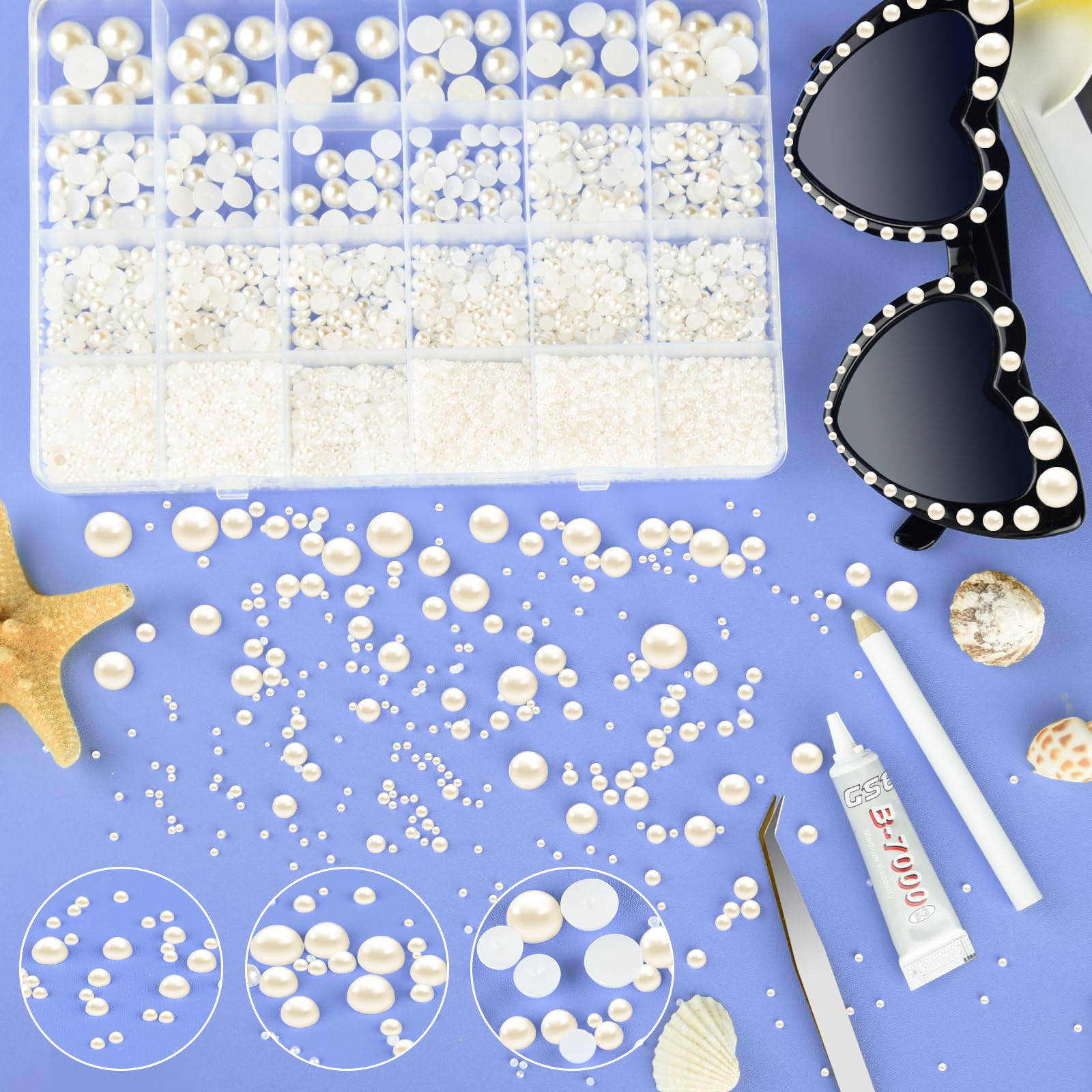NACHLYNN 12000 Pcs Flat Back 8 Sizes Beige Flatback Pearl Beads Half Pearl Bead Half Round Pearls for Crafts Embellishment Shoes DIY Phone Case Making - Image 4