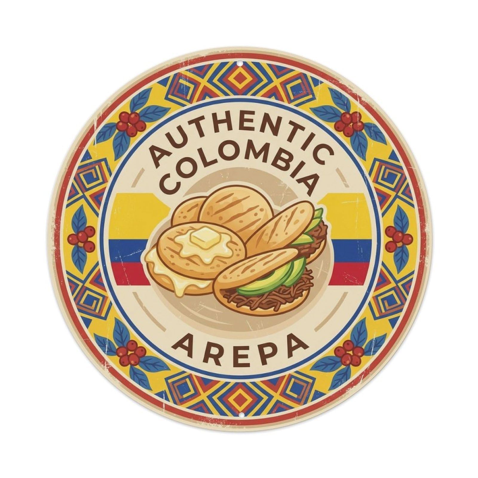 Colombia Travel Arepa Colombian Corn Cake Cuisine Metal Tin Sign