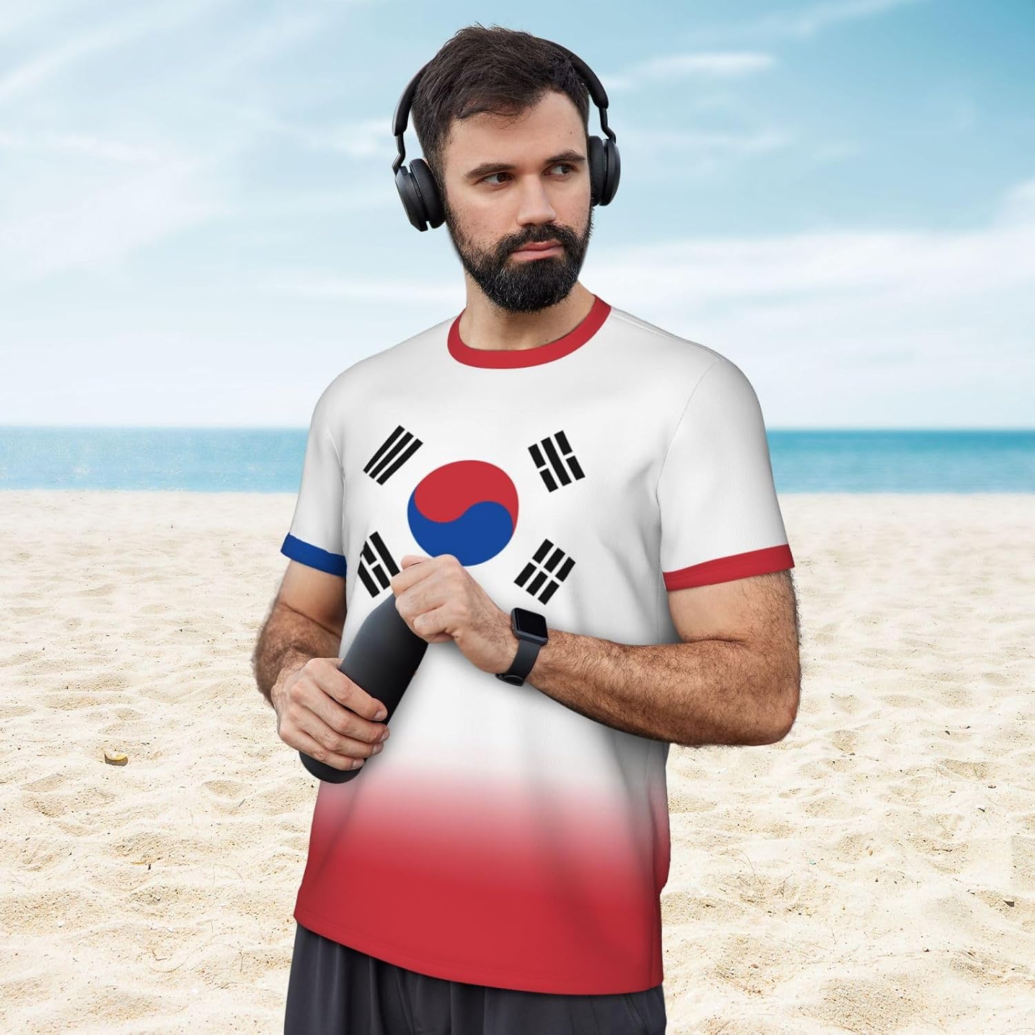 Jersey Mesh T-Shirt South Korea Flag Gradient Color 3D Print for Running Cycling Soccer Fitness Sports