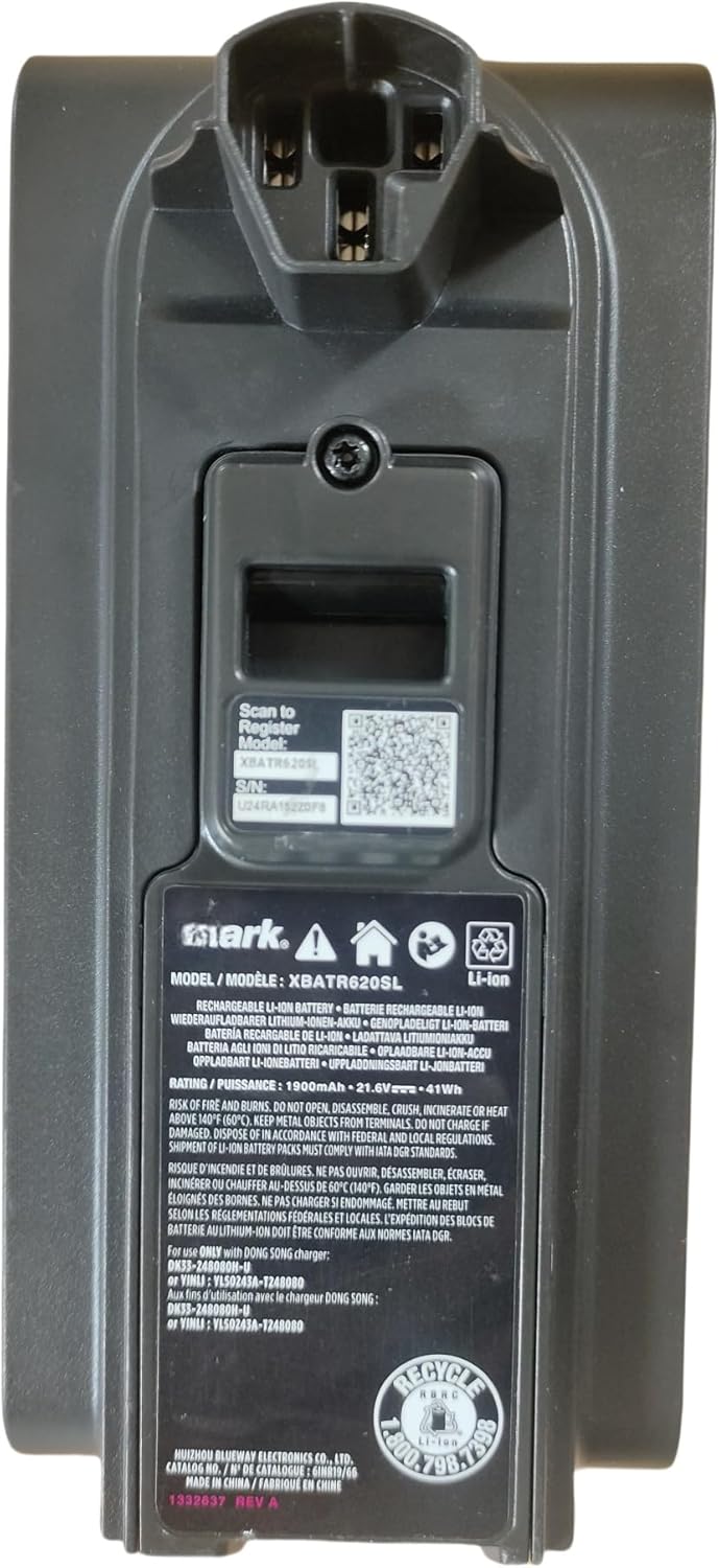Compatible with Shark Vertex/Flexology Vacuum Cleaner Dedicated Battery XBATR620SL 21.6V 1900mAh Large Capacity Lithium Battery (Compatible with Shark Model AZ1000/AZ2000/AV2501)