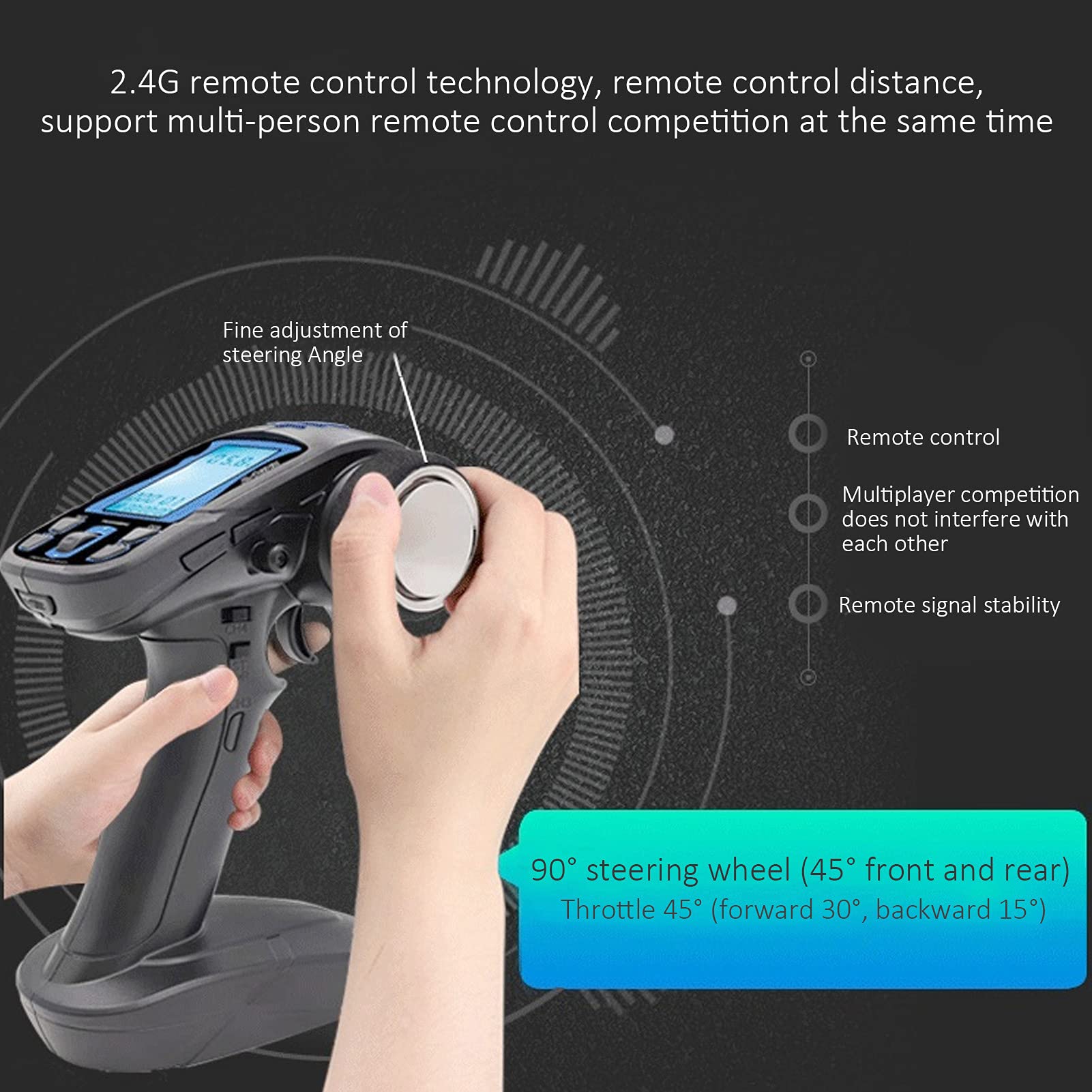 AMONIDA Transmisor de Control Remoto por Radio de 7 Canales RC 2,4G con Receptor para Coche RC Barco Control de Larga Distancia 500g Plástico 196x170x96mm