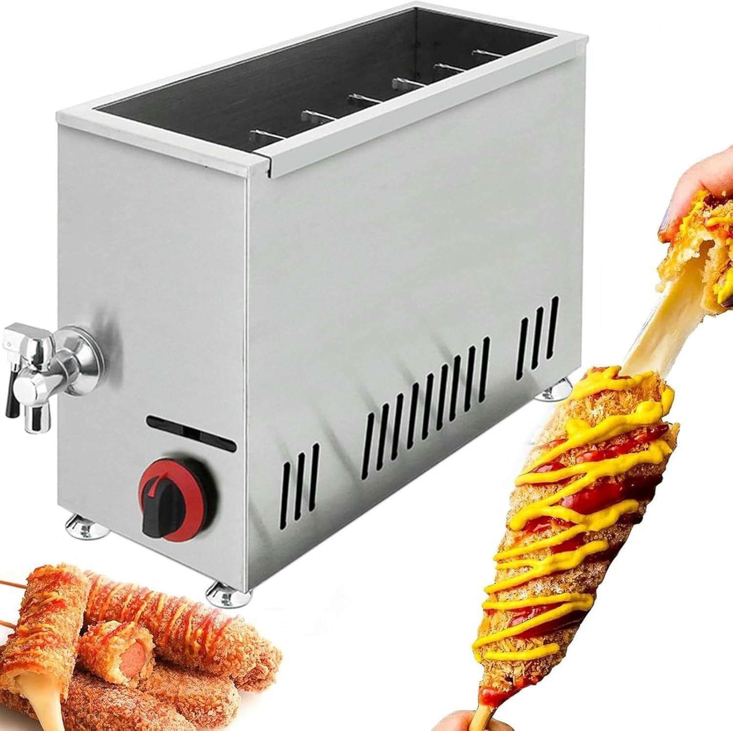Commercial Cheese Mozzarella Hot Dog Sticks Fryer Gas Deep Korean Corn Dog Machine Snack Machines Maker,for Restaurant~/