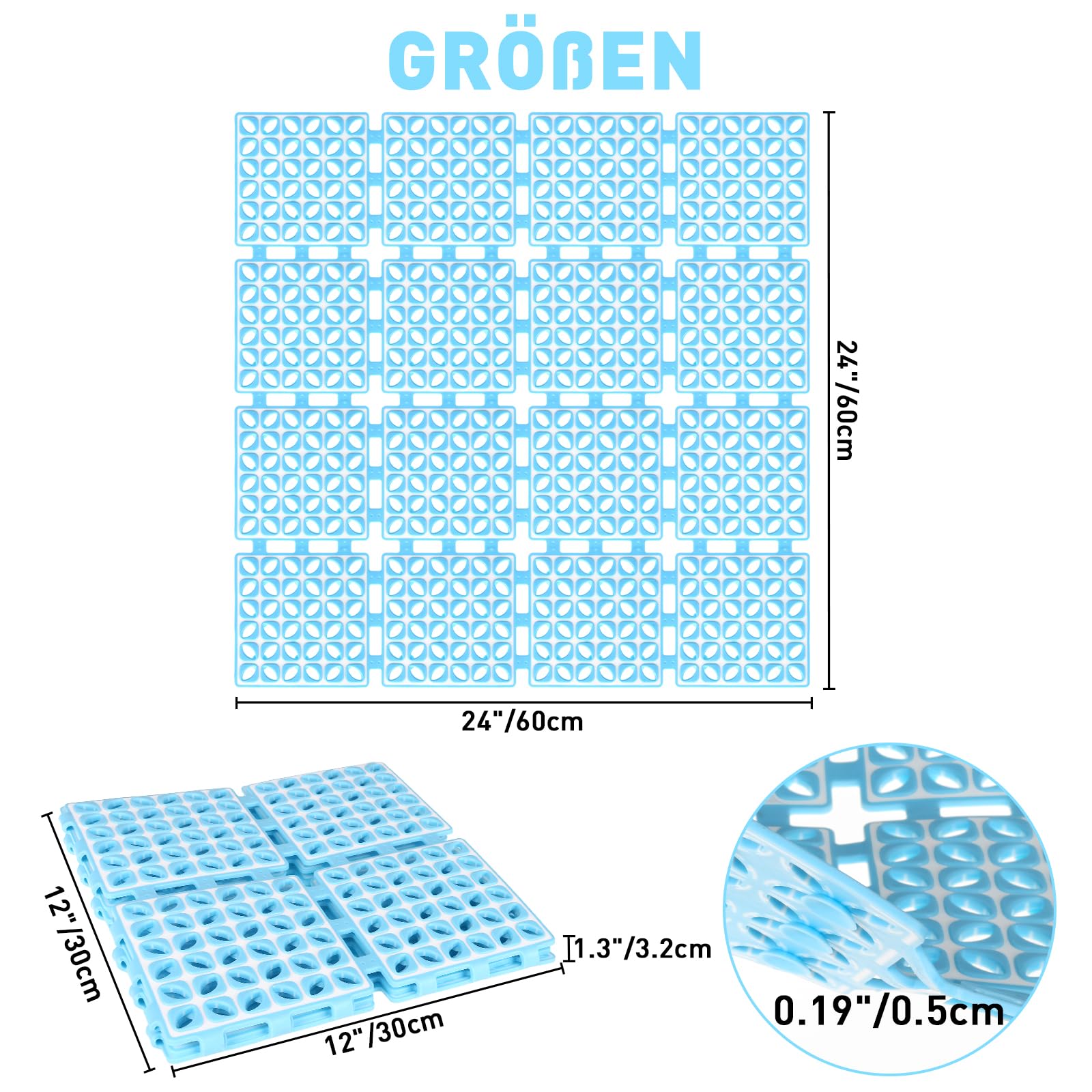 Tappetino da doccia antiscivolo 60x60cm, sottovasca con ventose per doccia o vasca da bagno, tappetino antiscivolo pieghevole e tagliabile per doccia (Blu, 60 x 60 cm)