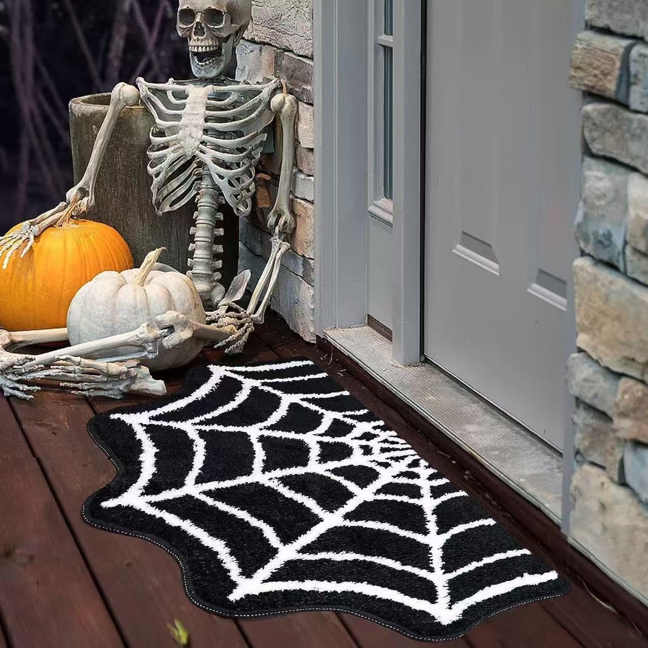 HYPEECE Halloween Spider Web Bath Mat, Spooky Halloween Bathroom Rugs, High-Pile Soft Flocking Cool Rugs for Bedroom, Gothic Rug Gothic Home Decor, 32