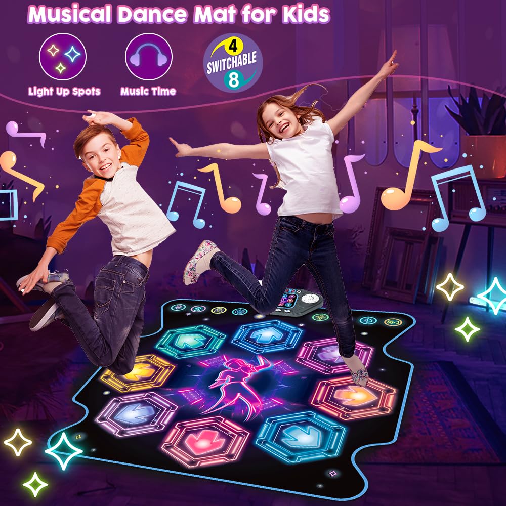 VATOS Tanzmatte Mädchen Kinder Spielzeug Tanzmatte mit 8 LED Leuchten für Kinder Geschenk ab 3 4 5 6 7 8 9 10 11 12 Jahre Outdoor Montessori Geburtstag Geschenke Musikmatte Spielzeug