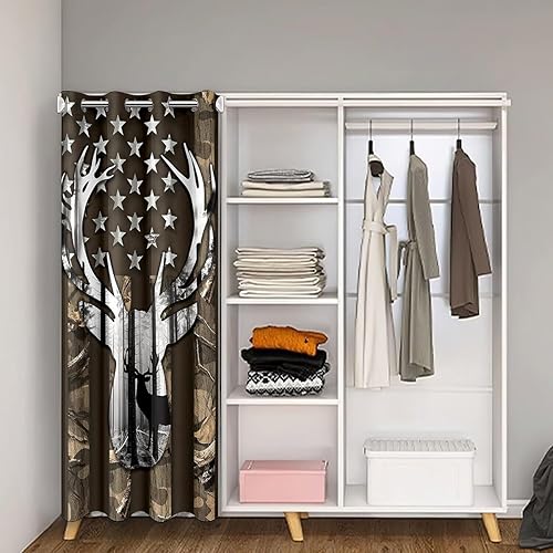 Miniatura 2 de Cortina opaca con diseño de bandera estadounidense de ciervos, 34 pulgadas de ancho x 80 pulgadas de largo, cortina de puerta moderna para cocina