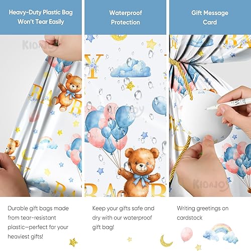 Miniatura 3 de KIDAJOY Bolsas de regalo extra grandes de oso de peluche, baby shower, Jumbo We Can Bearly Wait, bolsa de regalo de plástico para niñas y niños