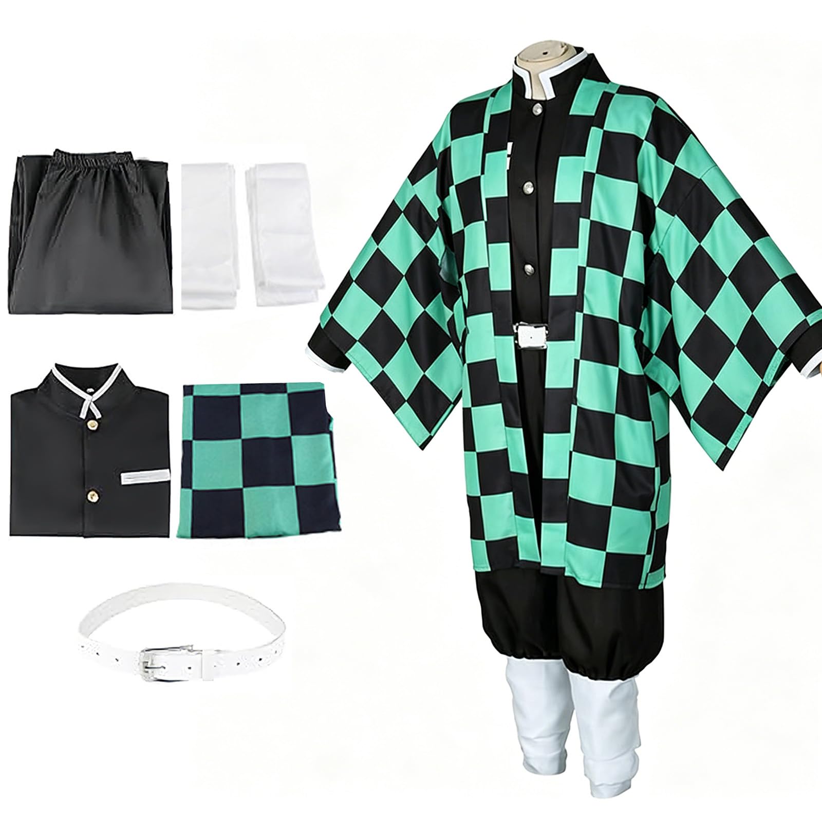 BUERPINKING Anime Cosplay, Kimono, Carnival Performance Outfits, Tanjiro Cosplay Costume Set, Anime Costume for Women, Men, Girls and Coat, M