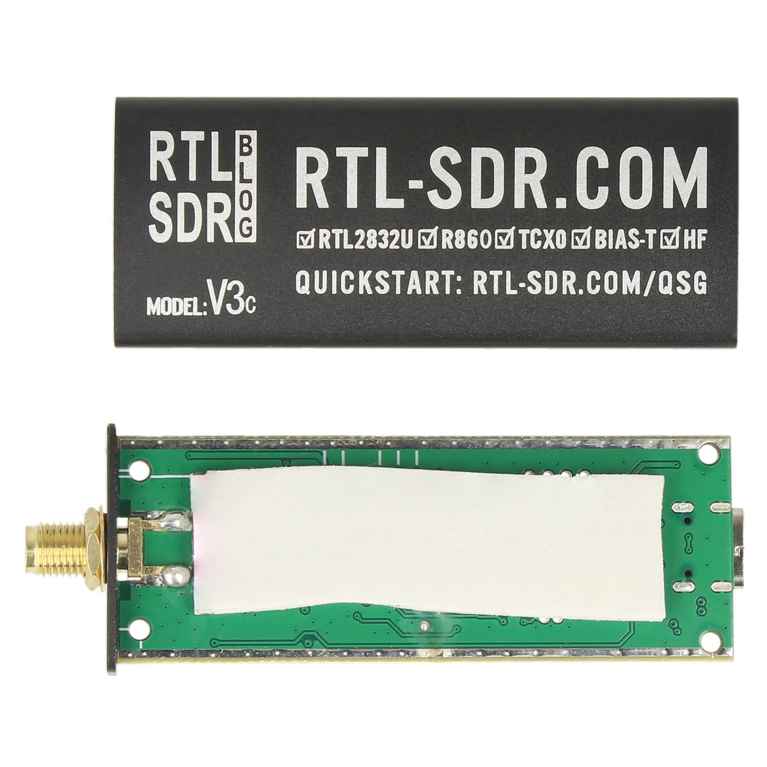 RTL-SDR Blog Radio definida por software V3 R860 RTL2832U 1PPM TCXO SMA (solo dongle) (negro) (USB-C)