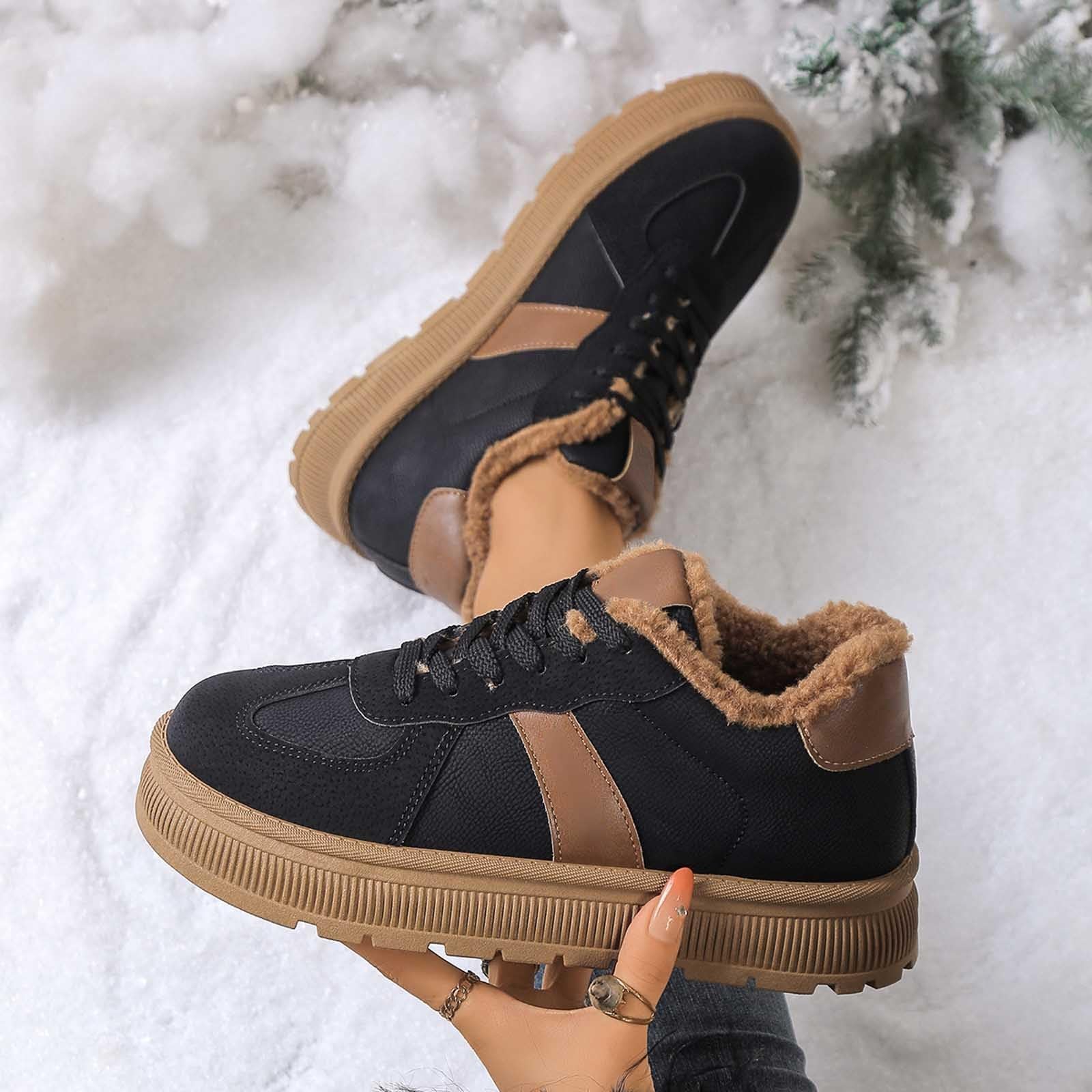 Bottes de Neige Femme Plate Bottes Femme Hiver Chaudes Fourrées Basket Chaussure Hiver en Cuir Imperméable Bottine Botte de Neige Antidérapante Snow Boots Fourrées Bottines Chaussures de Randonnée Ski