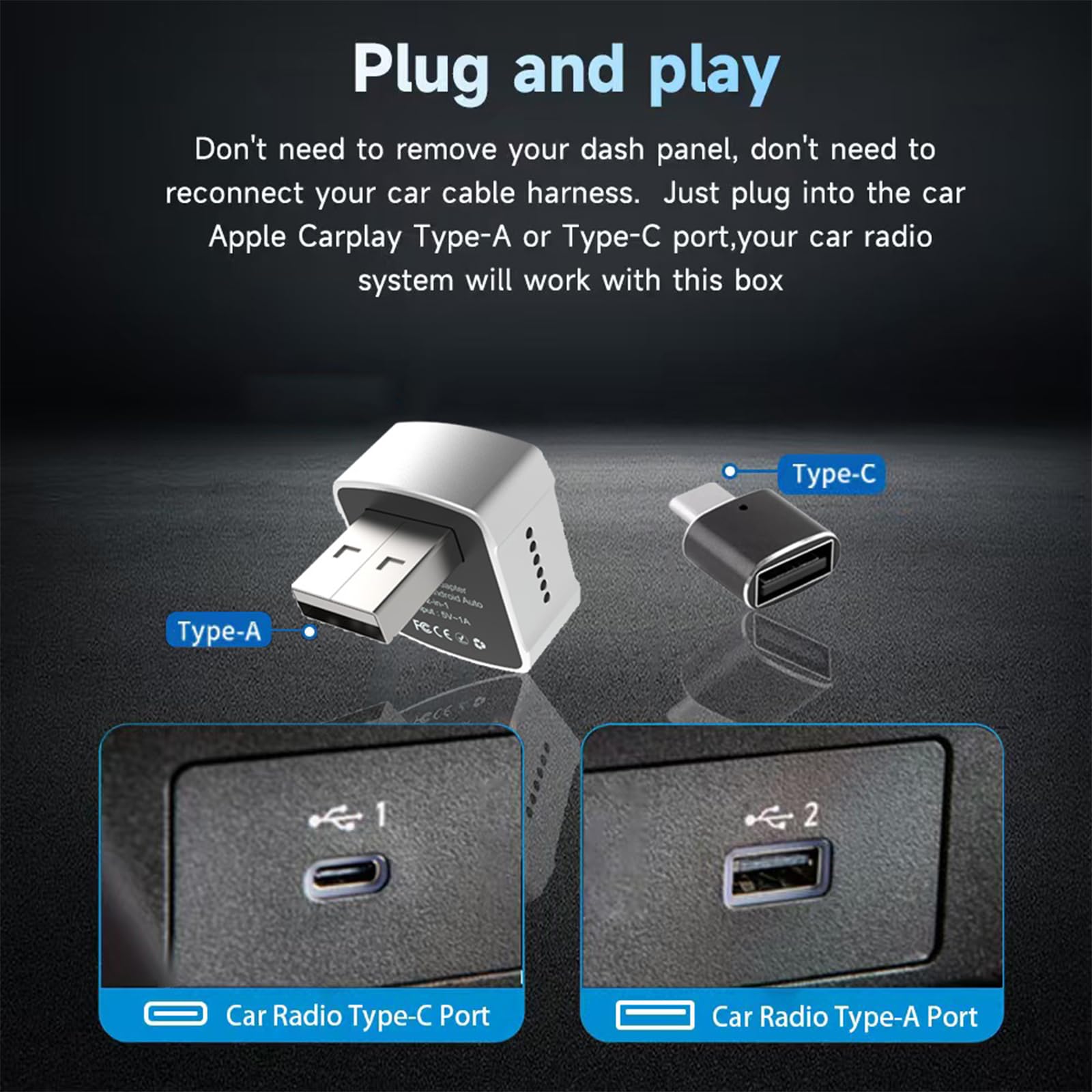 Adattatore Wireless CarPlay 2 in 1 CarPlay Wireless Adattatore Cavo a Wireless, Plug & Play, USB A/C Mini & Stable USB Android Auto Adattatore con Wired CarPlay per iOS 10+/Android 11+, Auto dal 2016