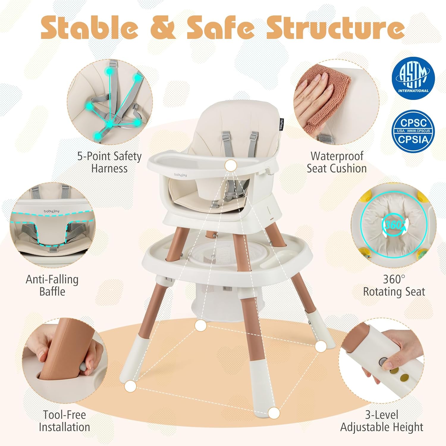HONEY JOY 16-in-1 Baby High Chair, Convertible Highchair for Babies and Toddlers/Booster Seat/Activity Center with Toys, Building Block Table & Stool, Safety Harness, Removable Cushion & Tray (White)