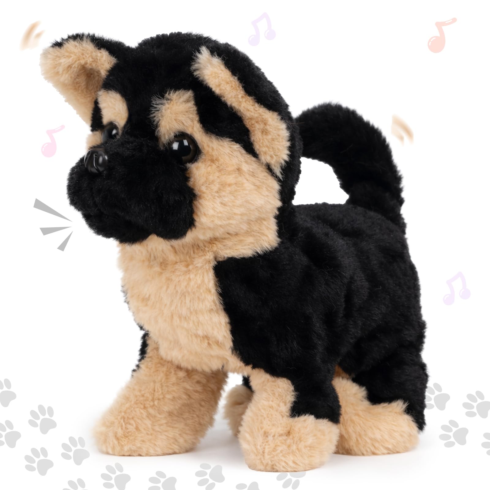Hopearl Walking German Shepherd Interactive Electronic Pet Plush Toy Puppy Woof and Moving Animated Nodding Head Gifts for Toddlers Birthday,7''