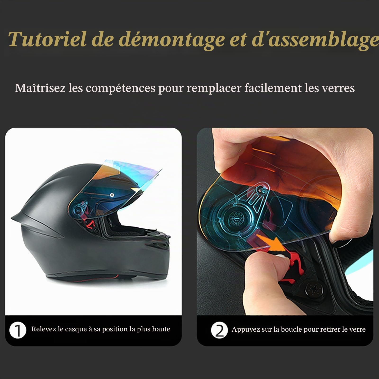 Visière de Casque pour Shark Spartan GT/GT Pro/Spartan RS, Protection UV Teintée Verres de Casque de Moto, Lentille de Lunettes de Casque Pare-Brise de Visière de Casque,C Red Gold