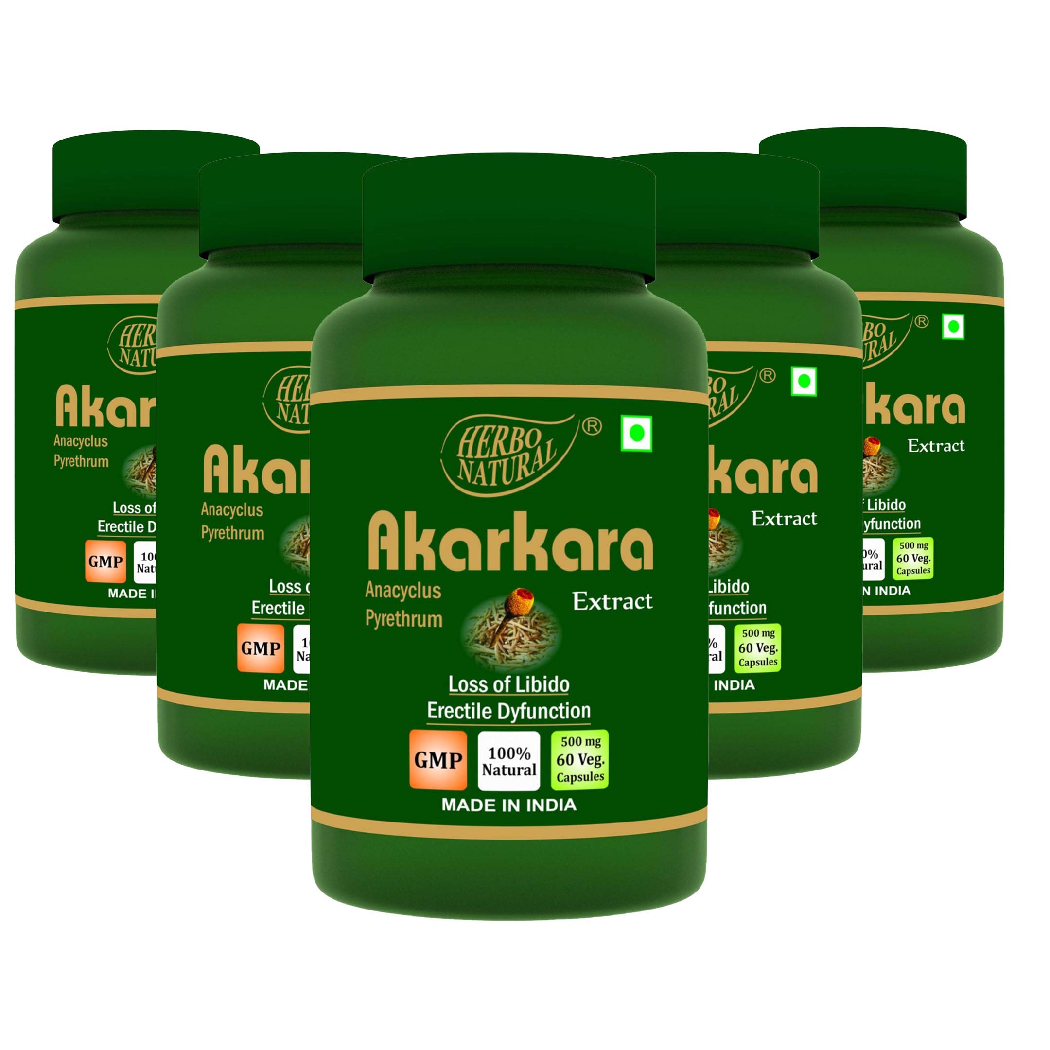 Ayurvedic Akarkara (Anacyclus Pyrethrum) Extract 500 Mg 120 Capsules, GMP Certified (Pack of 5)
