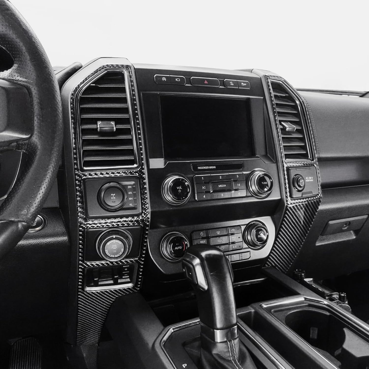 BETTERHUMZ Air Conditioning Outlet Frame Trim Compatible with Ford F150 Raptor 2015-2020 Carbon Fiber Car Dashboard Center AC Vent Sticker Tuning Accessories (Black)