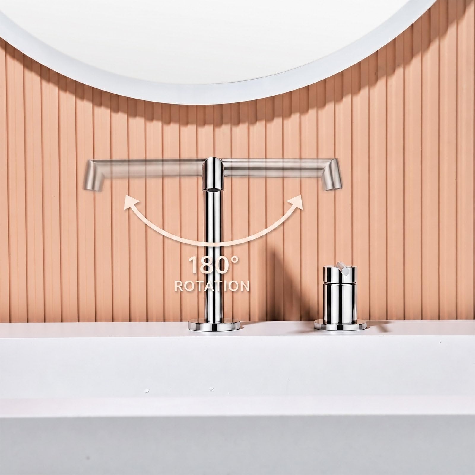 Bateria umywalkowa, obracana o 180° wylewka bateria łazienkowa, bateria łazienkowa umywalka, bateria jednoręczna z mosiądzu, z wężami do ciepłej i zimnej wody i kompletny zestaw akcesoriów