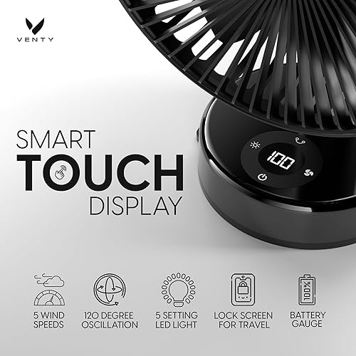 Miniatura 3 de VENTY Ventilador de clip portátil, batería recargable de 10 horas, rotación de 360 e inclinación de 90, cochecito, escritorio o mesita de noche,