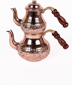 DMT GAZİANTEP BAKIRDAN BAKIR ÇAYDANLIK EL İŞLEMELİ YÜZEYİ VE ÖZEL KULPLU TOPLAM BOY :21 cm En:Alt 11 cm üst 10 cm