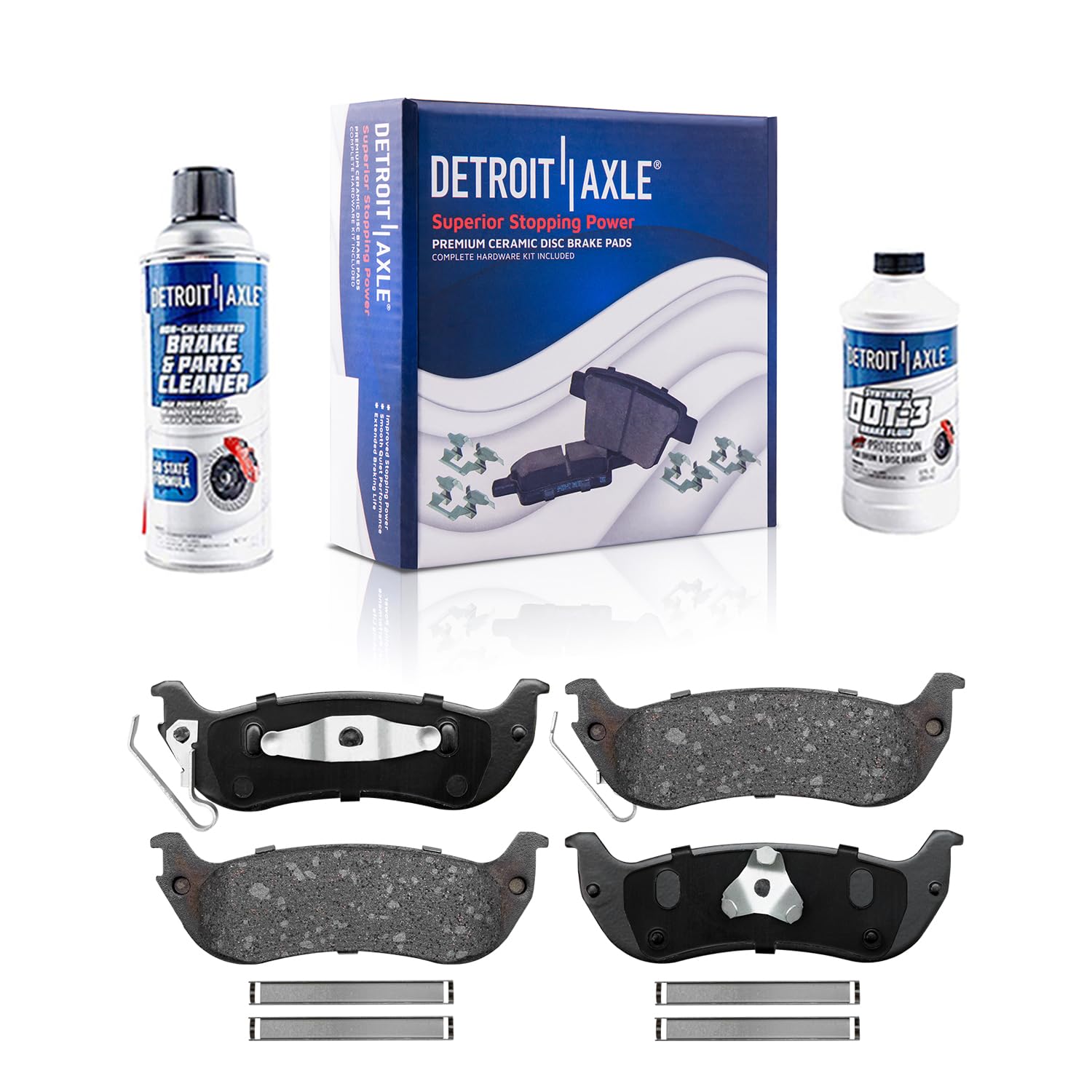 Detroit Axle - Rear Ceramic Brake Pads with Hardware Set Replacement