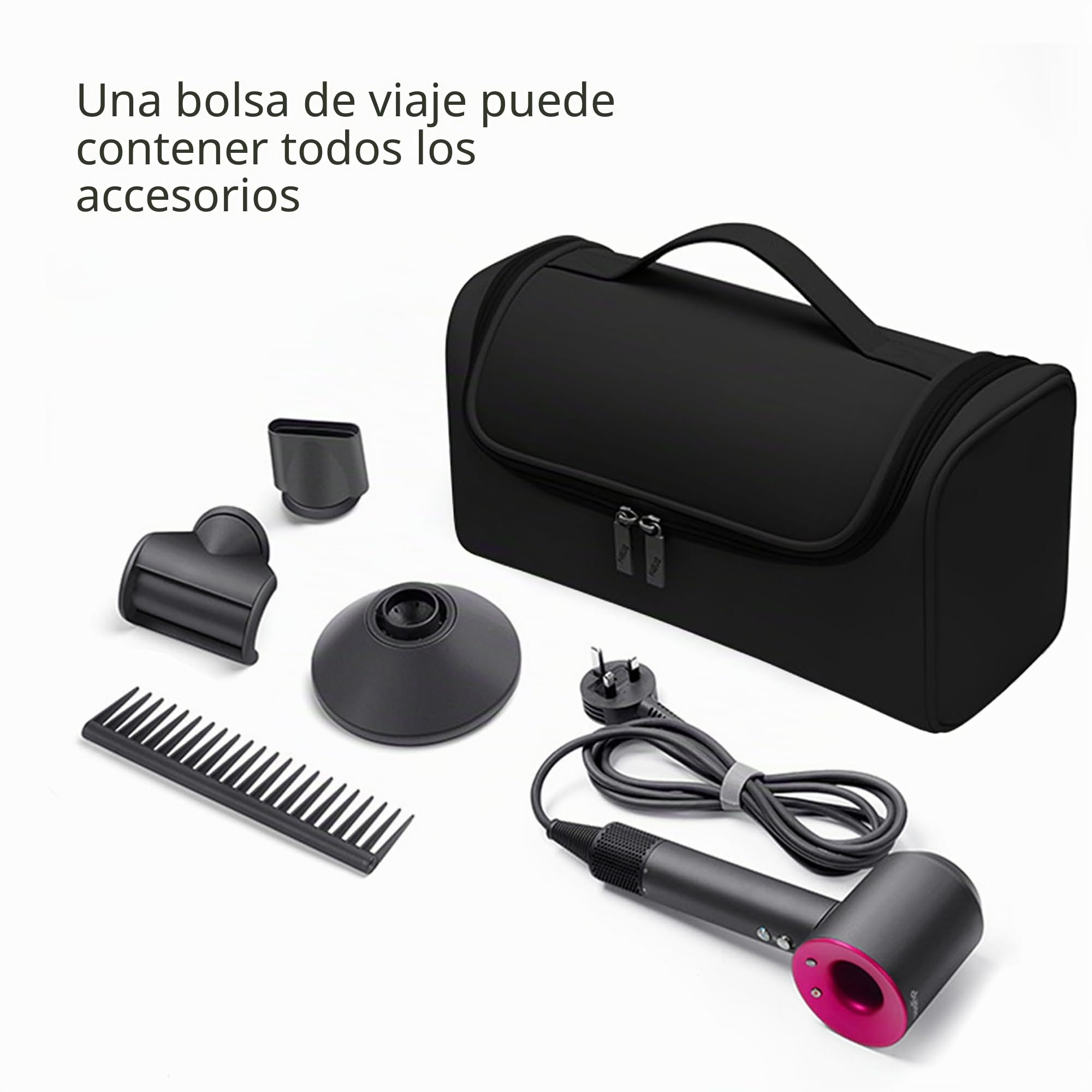 Estuche Organizador de Viaje Impermeable Compatible con Airwrap/Airstrait/Supersonic - Funda Protectora Portátil con Gancho para Plancha de Pelo, Secador, Moldeador y Accesorios (Negro)