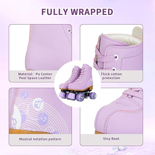 Miniatura 4 de jessie Roller Skates for Girl and Women, PU Leather Light up Kids Roller Skates, Cute Adjustable Four-Wheel Beginner Youth Roller Skates Girls Ages