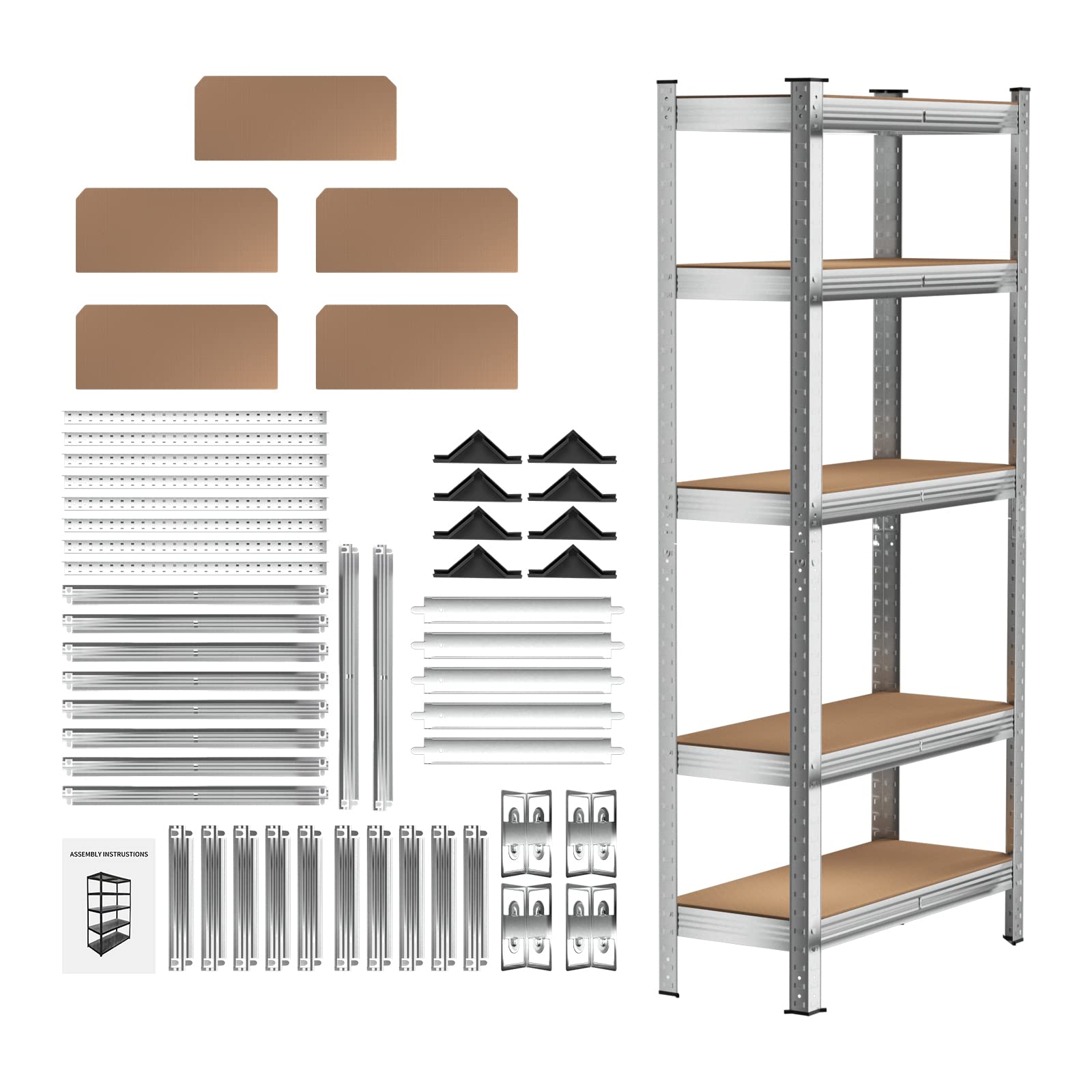 Garage Shelving Units, 5 Tier Boltless Garage Shelving Unit Made of Durable Steel, 150x70x30cm Garage Shelft Multi Use & Capacity 175kg/Tier, Adjustable Height & Easy Assembly Storage Shelves (Sliver)