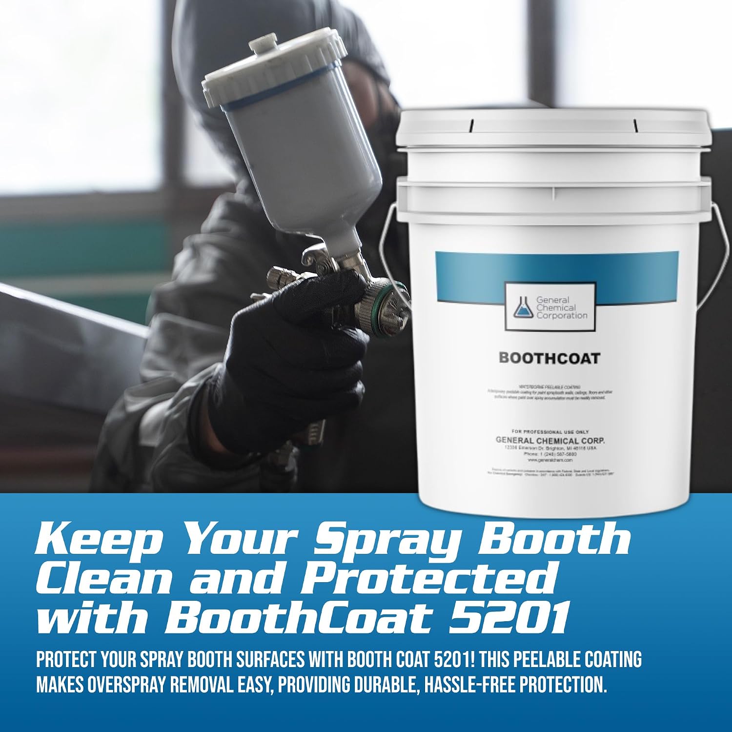 BoothCoat 5201 - White Peelable Paint for Spray Booths - BoothCoat Spray for Walls, Floors & Ceilings - Water-Based Floor Coating - Temporary White Gloss Coating for Paint Booths (5 Gal)