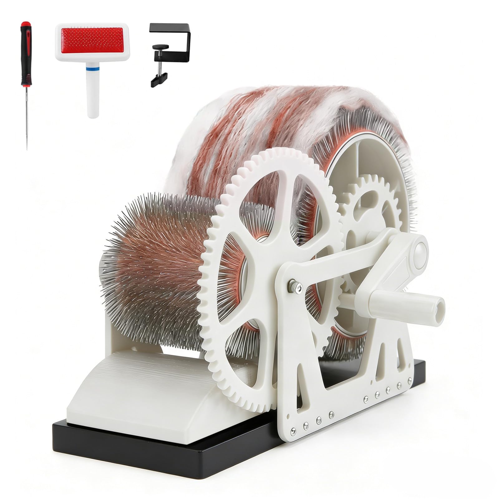 Machine à peigner la laine manuelle blanche avec brosse et poinçon