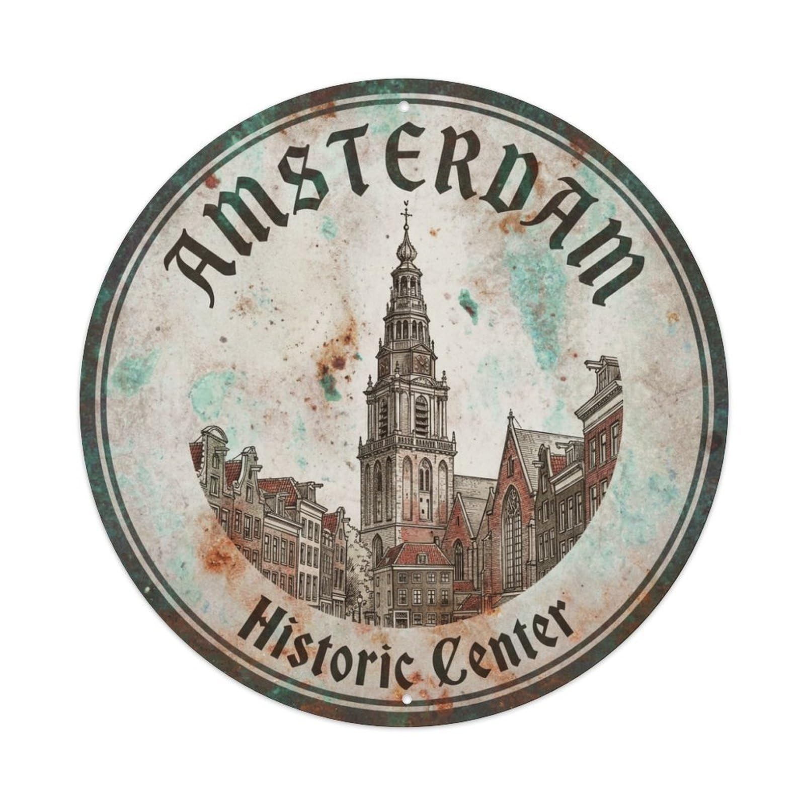Fqnyr Style Metal Tin Sign Vintage Travel Amsterdam Netherlands Emblem