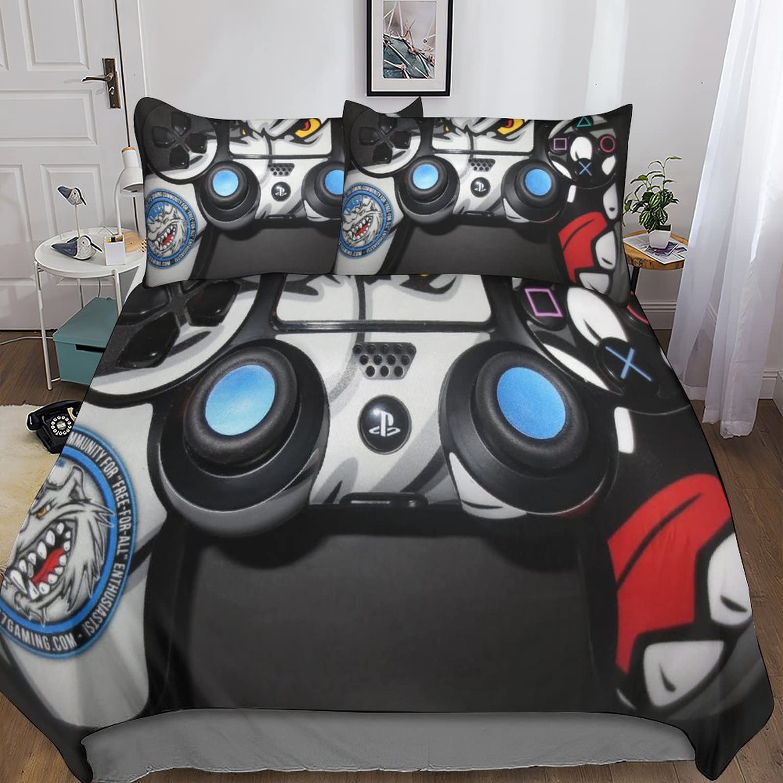 Housse de couette 200x200 Gamepad 3D avec 2 taies d'oreiller pour lit double