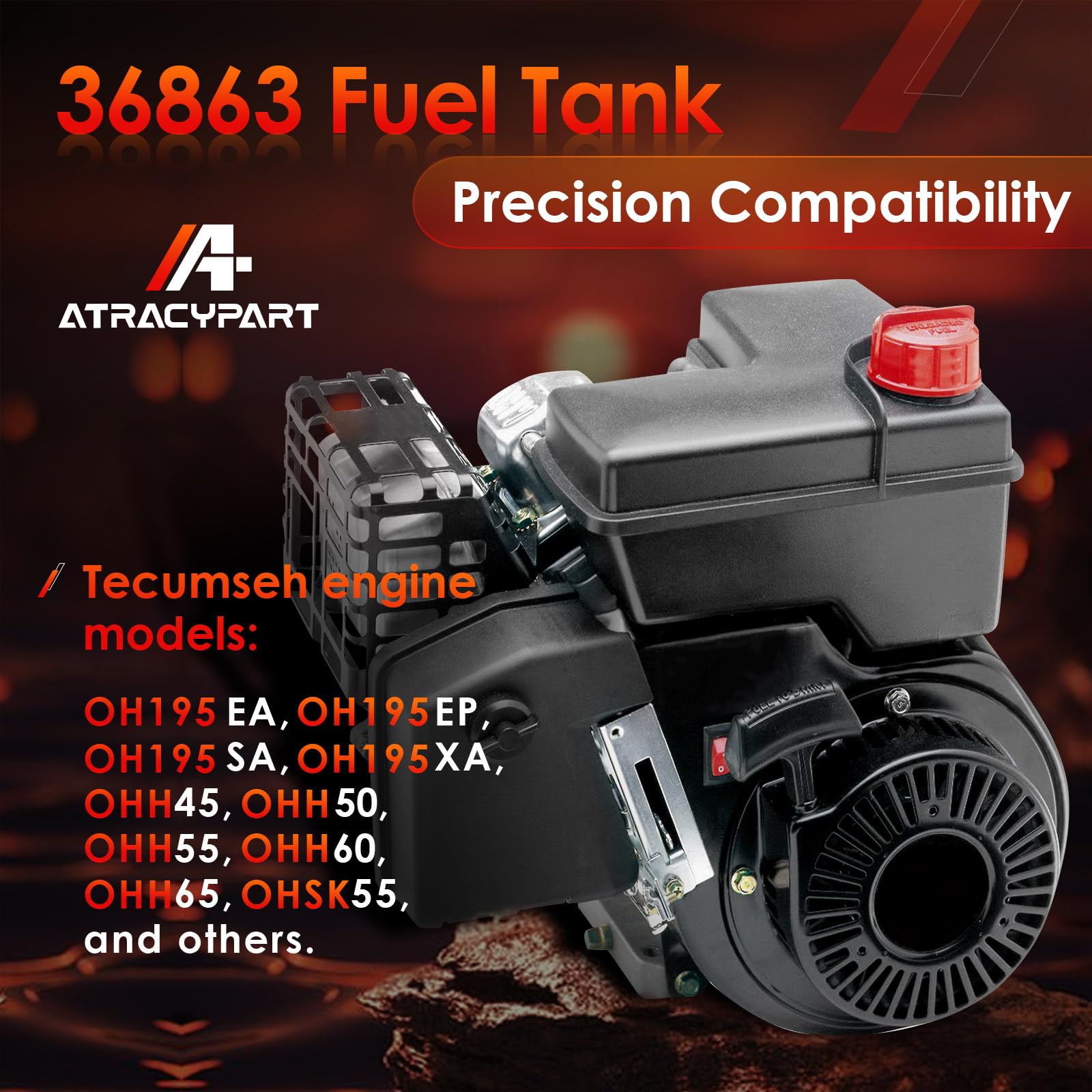 36863 Depósito de combustible con tapa, compatible con Tecumseh OH195EA, OH195EP, OH195SA, OH195XA, OHH45, OHH50, OHH55, OHH60, OHH65, OHSK55 y más motores
