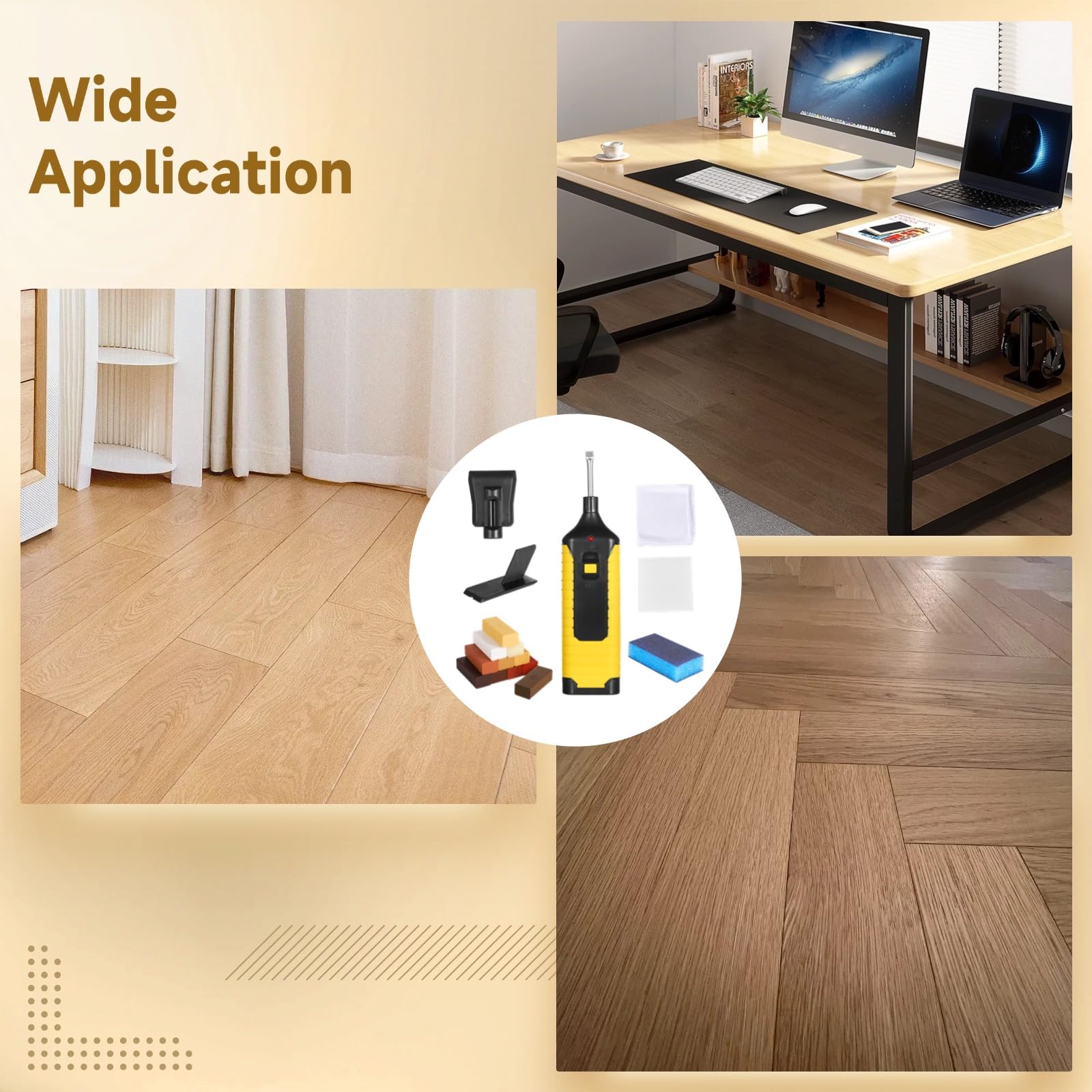 Colección de reparación de suelos de madera, aplicador de cera termofusible con 11 paquetes de colores de cera, herramientas de reparación para madera dura, laminado, superficies compuestas, fijación