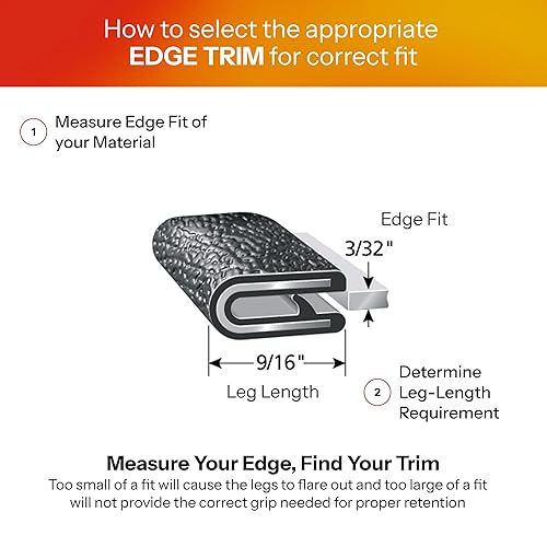Miniatura 46 de TRIM-LOK Edge Trim – Se adapta a borde de 1/8 pulgadas, longitud de pierna de 7/16 pulgadas, 250 pies de longitud, negro, textura de guijarro, fácil