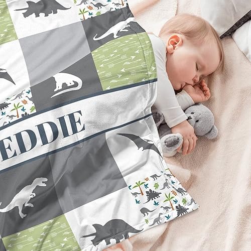 Miniatura 3 de Juego de ropa de cama personalizado para cuna de bebé, niños y niñas, juegos de ropa de cama personalizados de dinosaurio con nombre, juegos de ropa
