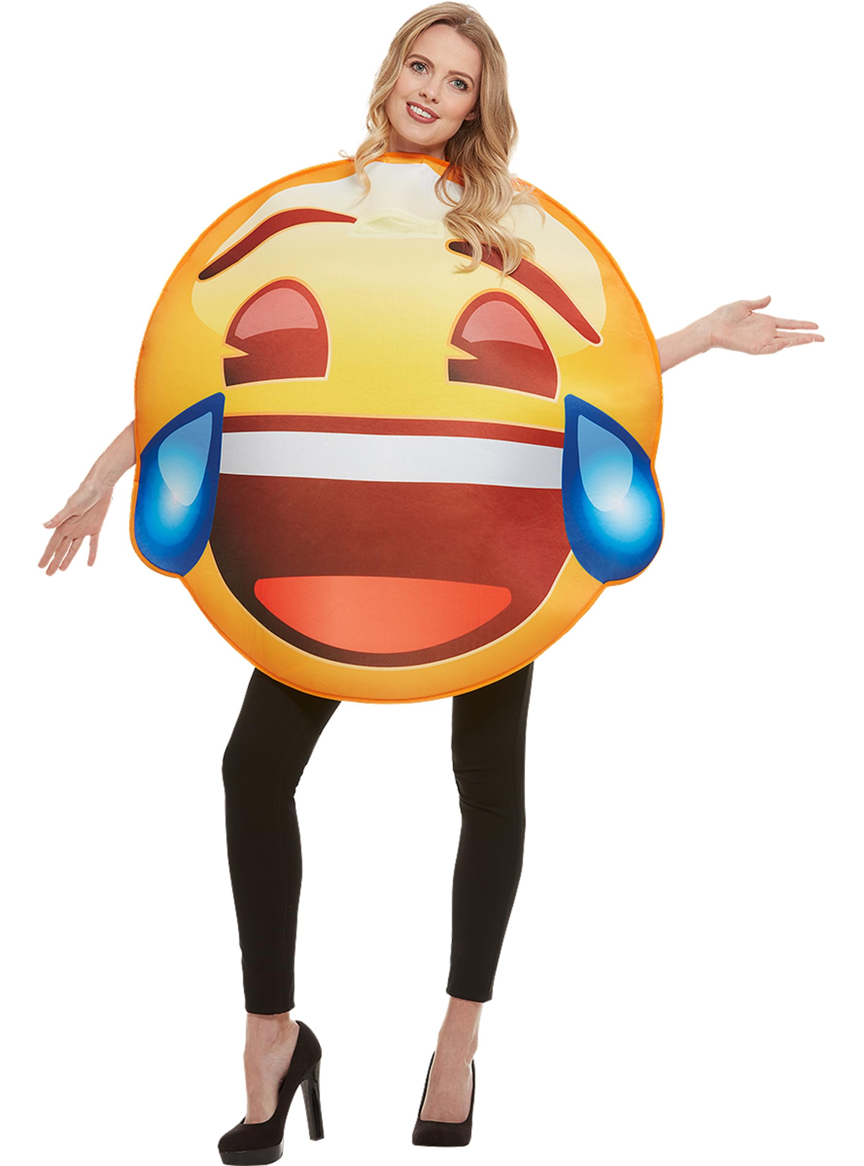 Funidelia | Disfraz de Emoji sonriente con lágrimas para hombre y mujer Emoticono, Whatsapp - Disfraz para adultos y divertidos accesorios para Fiestas, Carnaval y Halloween - Talla única - Amarillo