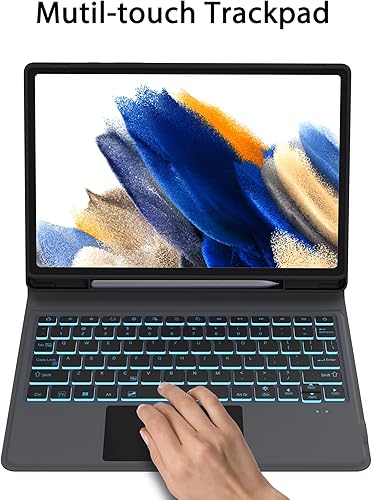 Miniatura 5 de Funda para Samsung Galaxy Tab A8 de 10.5 pulgadas con teclado panel táctil inteligente, retroiluminación de 7 colores, soporte multiángulo, funda de
