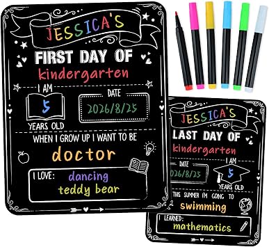 WaaHome First and Last Day of School Sign Board with 6 Colorful Liquid Chalk Markers - 11"x14" Double-Sided & Reusable Erasable - First Day of Preschool Sign - Back to School Signs Supplies