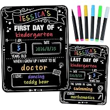 WaaHome First and Last Day of School Sign Board with 6 Colorful Liquid Chalk Markers - 11"x14" Double-Sided & Reusable Erasable - First Day of Preschool Sign - Back to School Signs Supplies