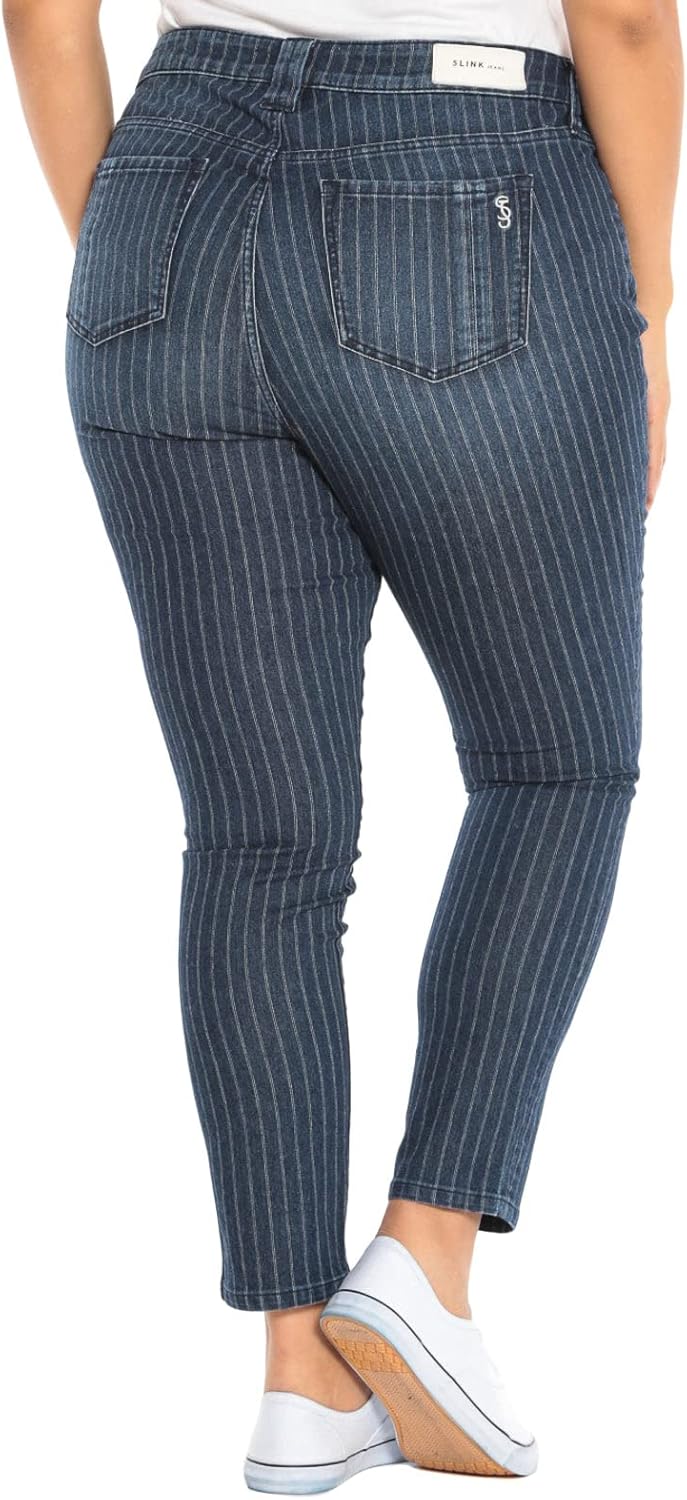 Slink - Premium Women's Plus Size Stretch High Rise Skinny Jean (Dark Blue Stripe)