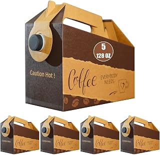 5 Pack 128oz Coffee Boxes For Catering, Coffee Boxes To Go, Disposable Coffee Dispenser, Portable Cold/Hot Beverage Dispensers For Catering, Office, Party