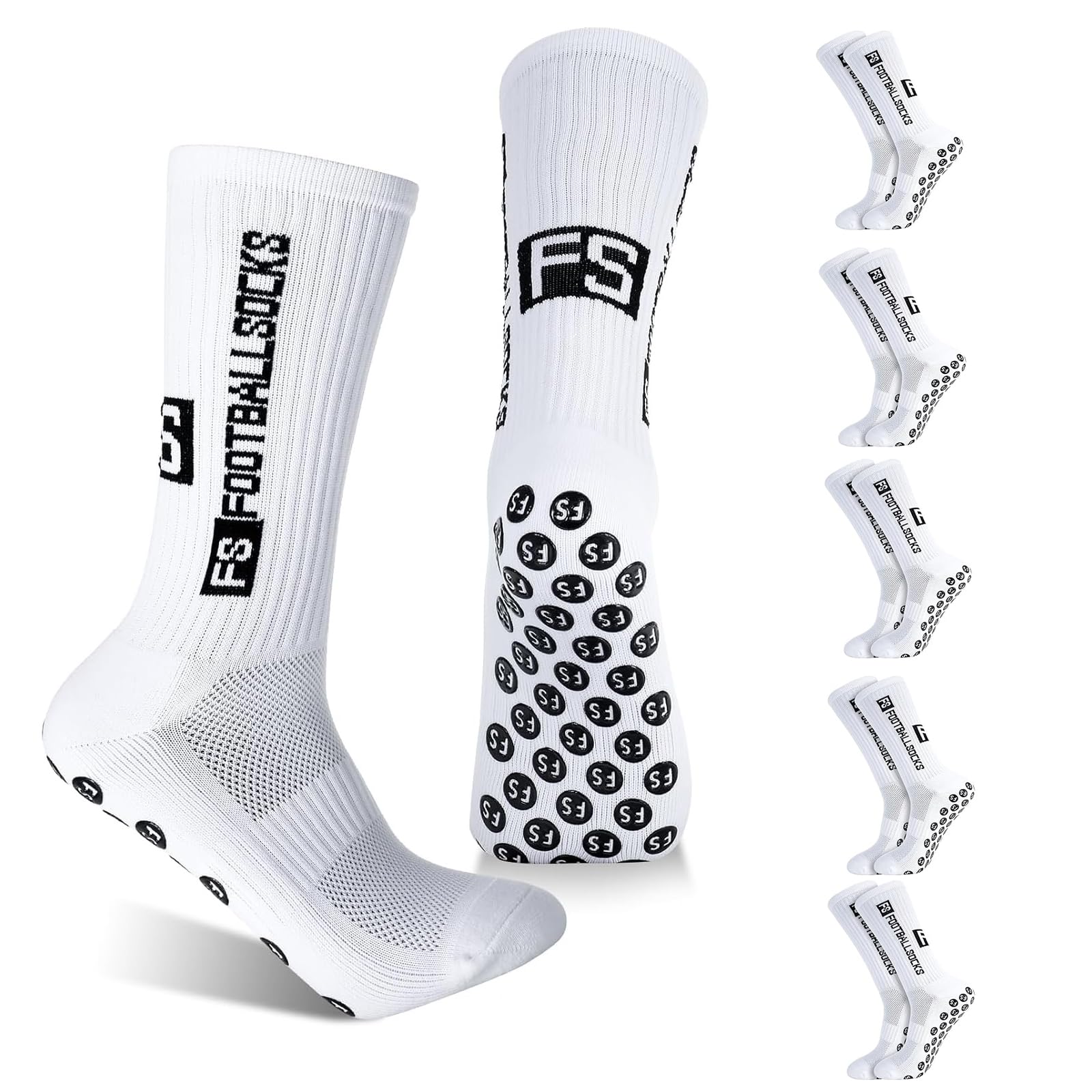 MIYUANGKJ 6 par skarpet do piłki nożnej dla mężczyzn, antypoślizgowe skarpety sportowe, skarpety Grip Sock, skarpety piłkarskie, skarpety treningowe, skarpety kompresyjne, rozmiar 38-46, do piłki