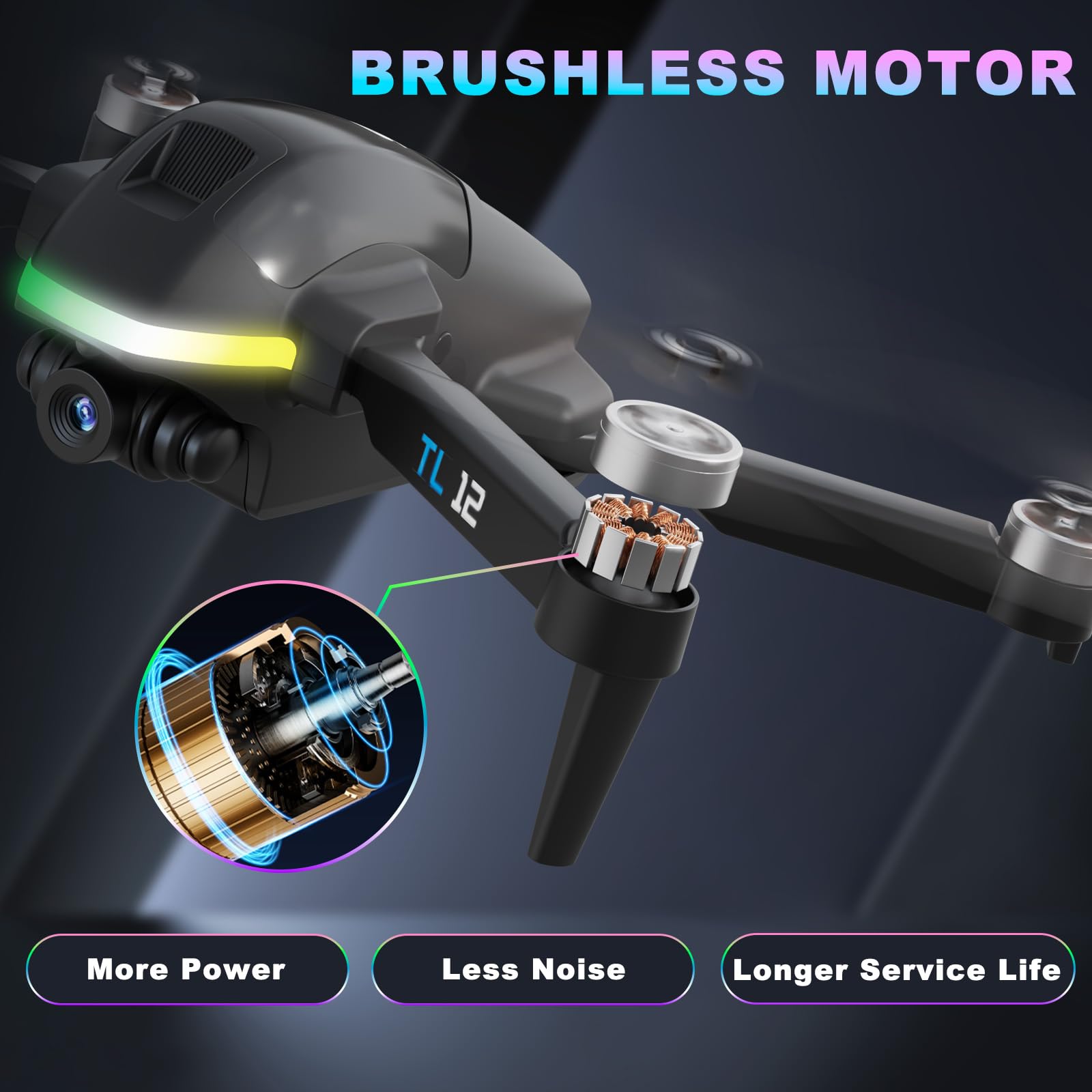 TL12 RGB Illuminato Droni Motore Senza Spazzole Drone con Telecamera 1080P 3D Flips Trasmissione FPV Mantenimento Dell'Altitudine Avvio con Un Solo Tasto RC Quadcopter per Principianti Luci Multiple
