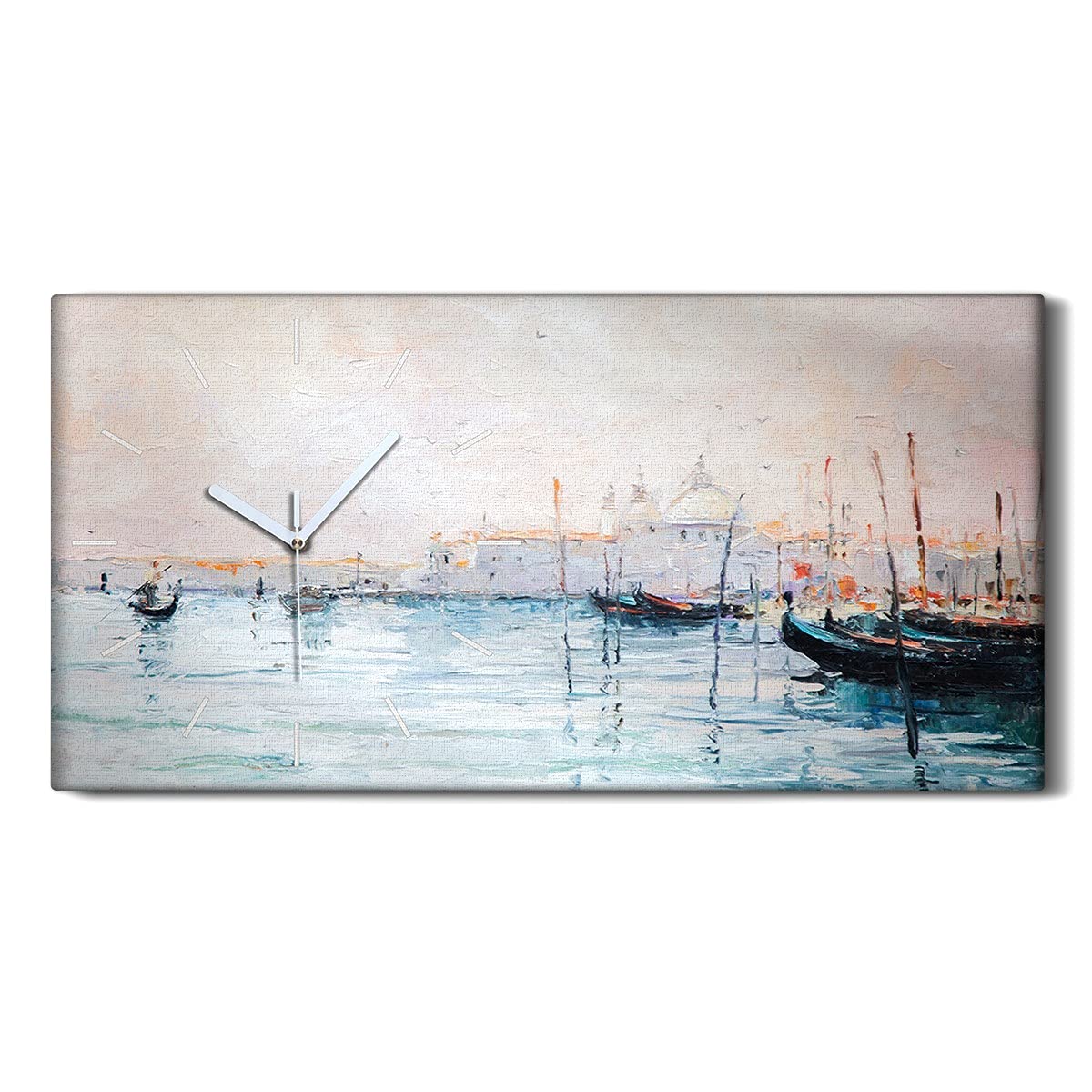 Horloge sur toile Lac Harbour Bateaux design moderne 60x30cm pour salon